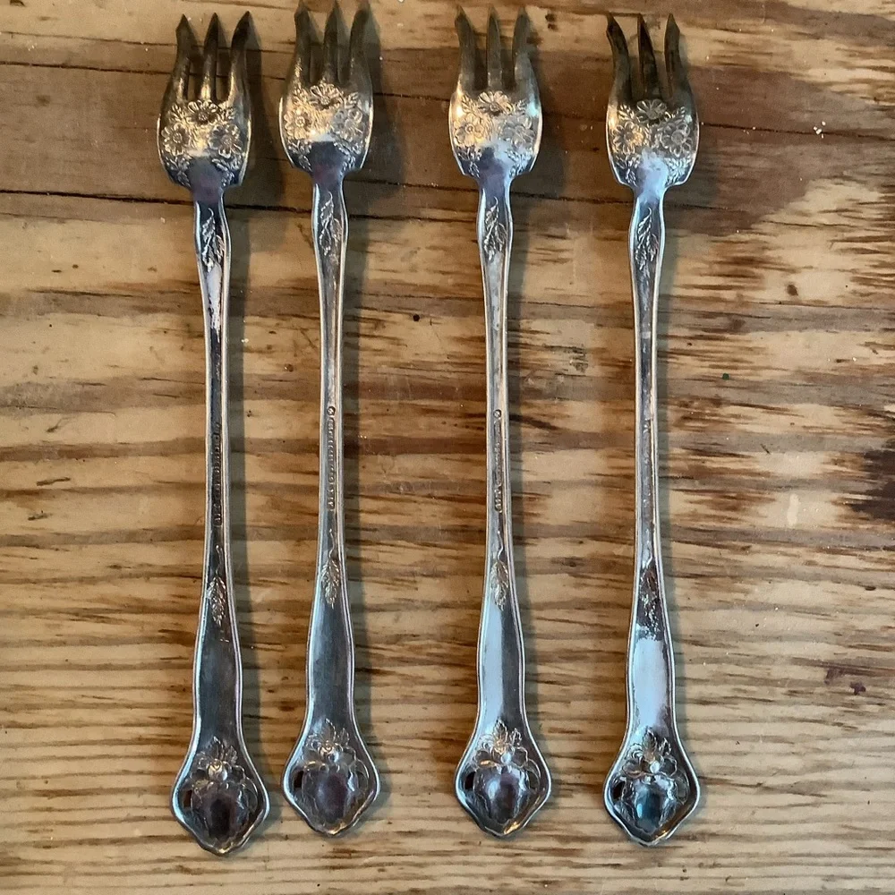 Antique Vintage Set of 4 Silver Plate Cocktail Forks
